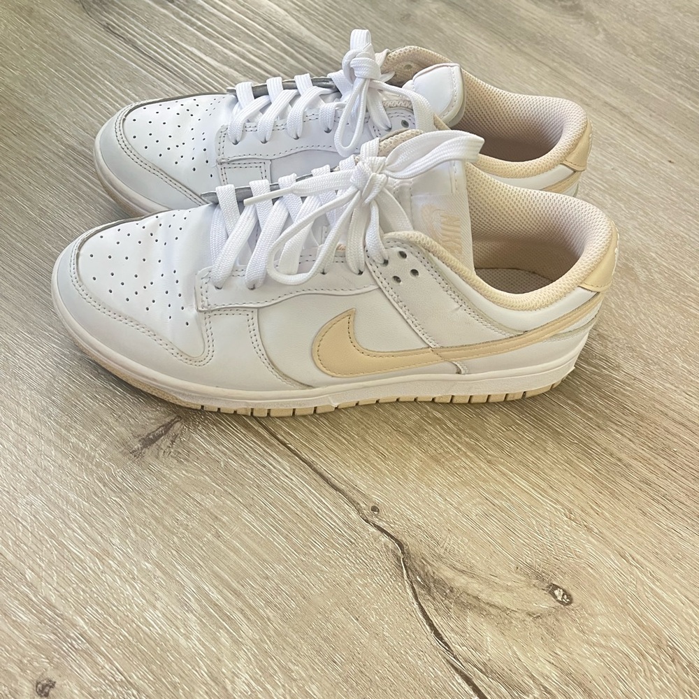 Nike White and Cream Dunk Low Sneakers